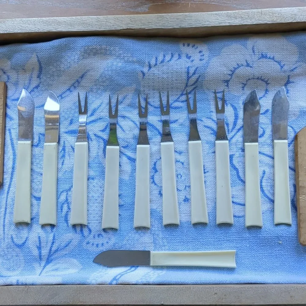 Party Forks MCM Appetizer Mini Cutting Boards Stainless Steel Vtg happy hour set